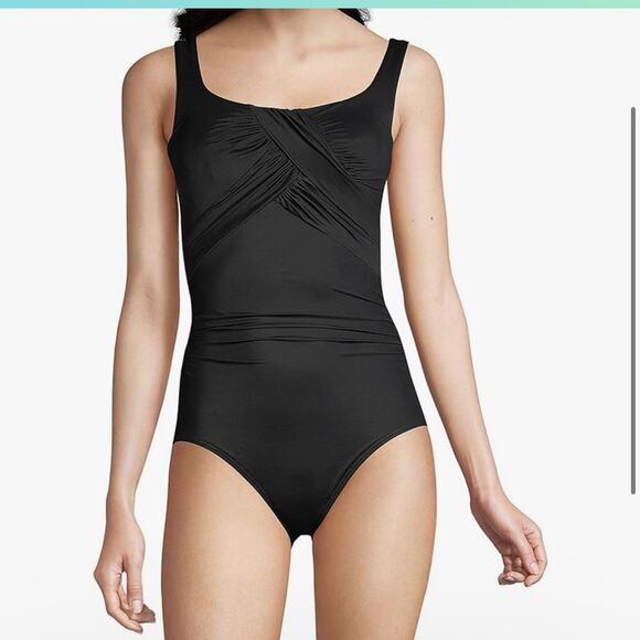 Lands' End Women's SlenderSuit Carmela One Piece Swimsuit Sz 10 Long TALL Black - Picture 4 of 11
